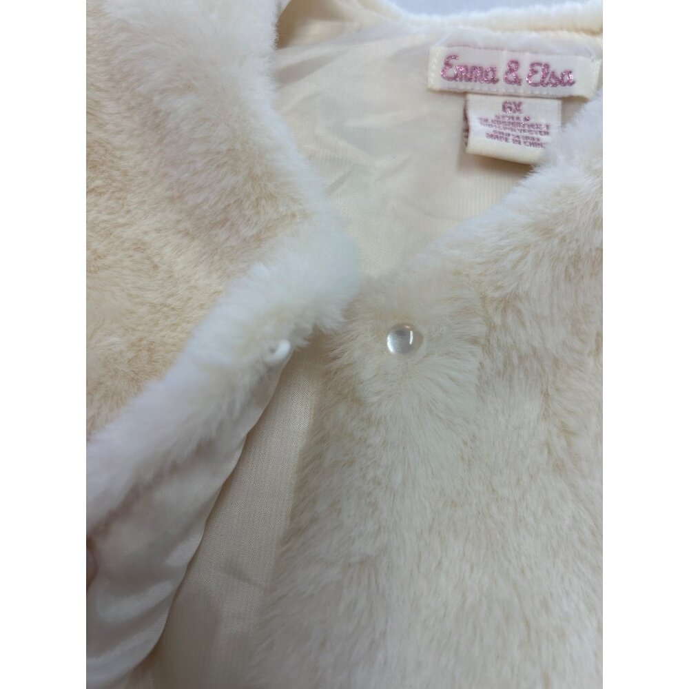 Toddler Emma & Elsa Faux Fur Vest 6X Ivory Sleeveless Satin Lining Button Closur - Picture 6 of 8
